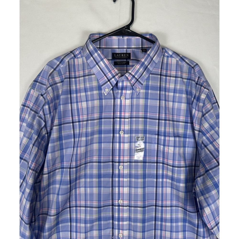 NWOT Lauren Ralph Lauren Dress Shirt Mens 3XL Blue Plaid‎ Black Label Stretch